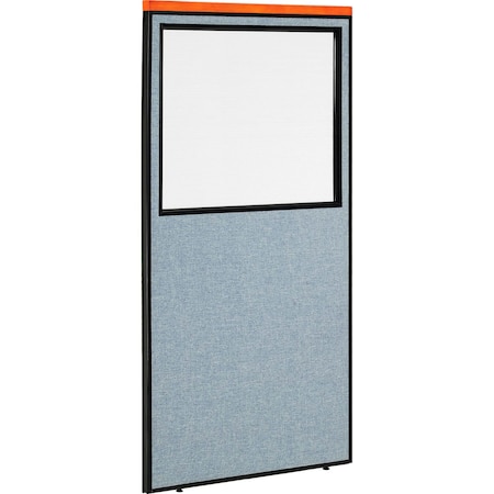 Interion By Global Industrial Interion Deluxe Office Partition Panel with Partial Window, 36-1/4inW x 73-1/2inH, Blue 694671WBL